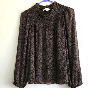 Loft Black/Tan Spotted Smocked Top MP